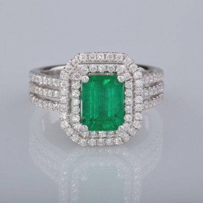 NATURAL 1.45 CT NATURAL COLOMBIAN EMERALD 1.90 CT DIAMOND FINE RING!