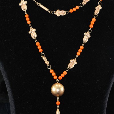 VICTORIAN RARE 9KT GOLD SALMON CORAL NECKLACE