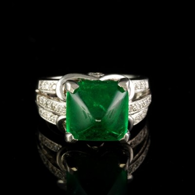 Art Deco 5.95 Ct  Solitaire Colombian Emerald Diamond Platinum Ring