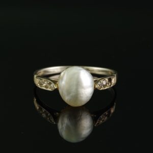AUTHENTIC EDWARDIAN LARGE NATURAL BASRA PEARL & DIAMOND SOLITAIRE   RING 1900 CA!