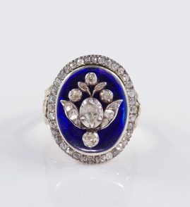 A RARE 1790 GEORGIAN ROYAL BLUE BRISTOL GLASS & DIAMOND FLORAL RING!