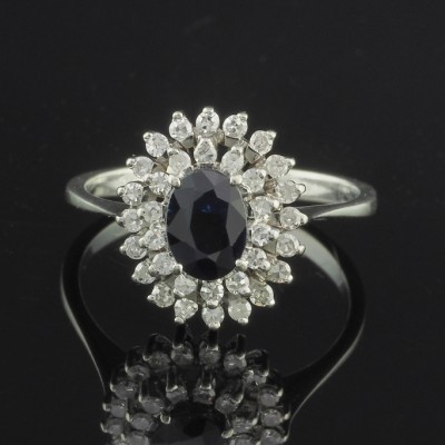 CHARMING VINTAGE 1.20 CT NATURAL BLUE SAPPHIRE .60 CT OLD CUT DIAMOND  RING FROM 50’S!