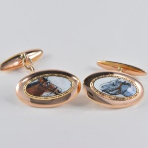 Art Deco Italian Horse Miniature Gent Cufflinks 18 KT