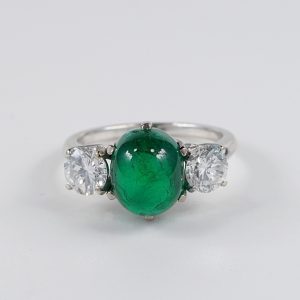 ART DECO CERTIFIED 4.1 CT COLOMBIAN EMERALD 1.40 CT TOP WHITE FLAWLESS DIAMONDS TRILOGY RING!