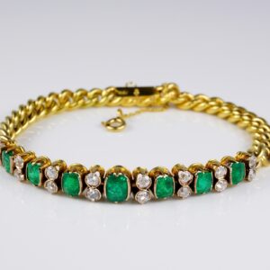 Spectacular Victorian Colombian Emerald Diamond Rare Curb Bracelet