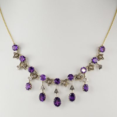 Exquisite Victorian Siberian Amethyst Diamond Rare Necklace