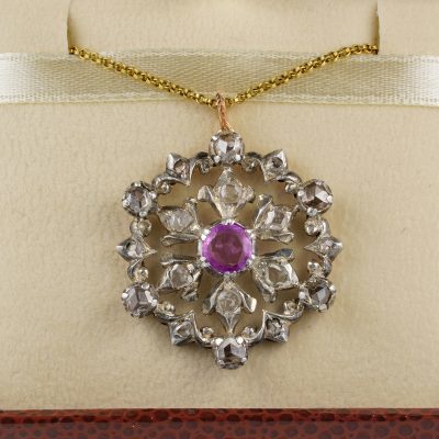 Victorian Natural Ruby Rose Cut Diamond Beautiful Flower Pendant