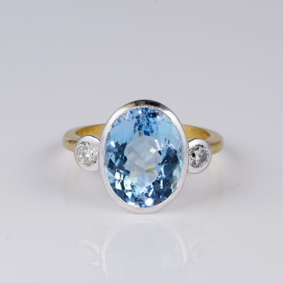 Beautiful Art Deco 6.0 Ct Natural Aquamarine Diamond Trilogy Ring