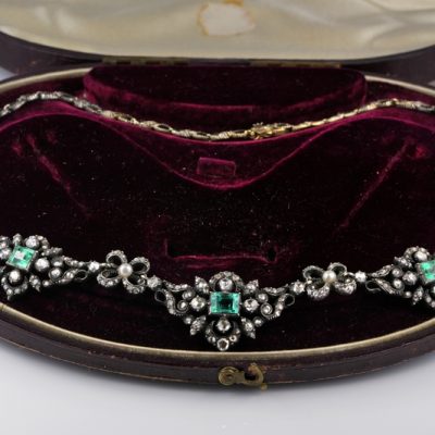 Authentic Georgian Rare Diamond and Emerald Stunning Necklace -Sold!