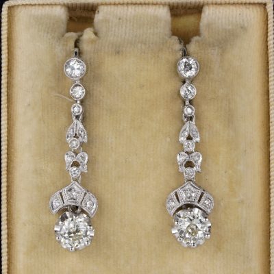 Art Deco 2.30 Ct Diamond Swing Drop Earrings 18Kt/Platinum