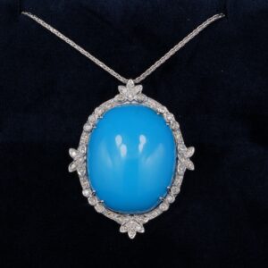 Mid Century Persian Turquoise Diamond Pendant Plus chain
