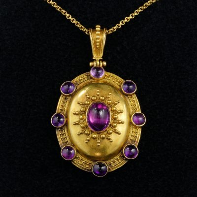 Victorian Carlo Giuliano Etruscan Revival Amethyst Locket