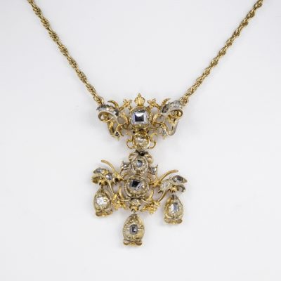 Georgian Baroque Table Cut Diamond Pendant Necklace