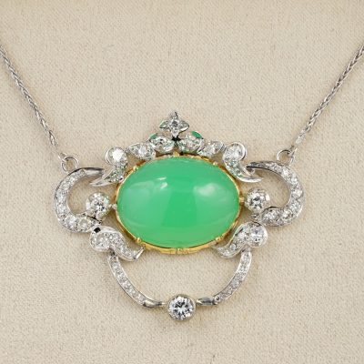 Vintage Diamond Green Paste Gorgeous Revival Lavaliere necklace