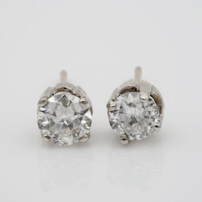 Art Deco 1.55 Ct Old European Cut Diamond G/H VS/SI Solitaire Stud Earrings