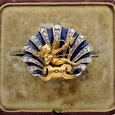 Victorian Diamond Enamel Cherub Sentimental Brooch Pendant