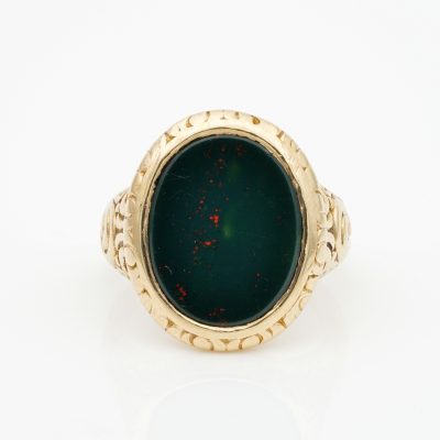 Victorian Embossed  Unisex Blood stone Signet Ring 15 Kt gold