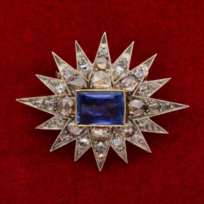 Victorian 4.50 Ct Natural NO HEAT Sapphire Diamond Star Brooch Pendant