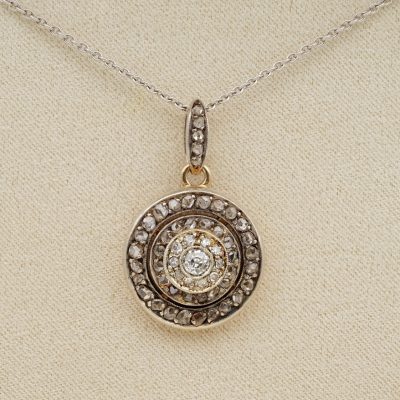 Victorian Rare and Unique 1.22 Ct Diamond Target Pendant plus chain
