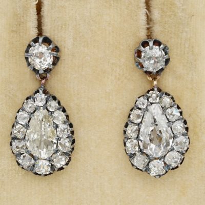 Early Victorian 5.45 Ct Diamond Rare Drop Earrings 1840 ca
