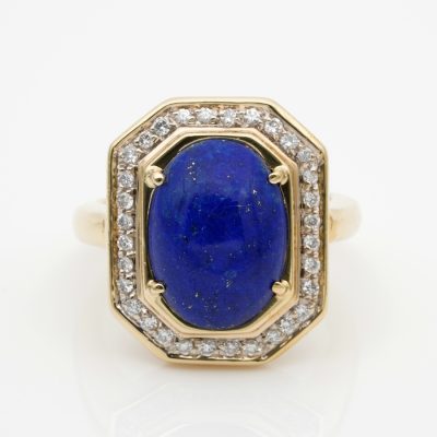 Estate Diamond Lapis Ring 18 KT Gold