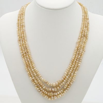 Rare Victorian Four Strand Graduated Natural Basra Pearl Necklace 1860 ca