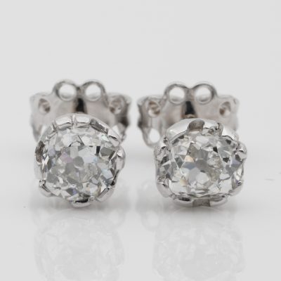 Art Deco 1.65 Ct Old Mine Cut Diamond G/H VS Solitaire Platinum Stud Earrings