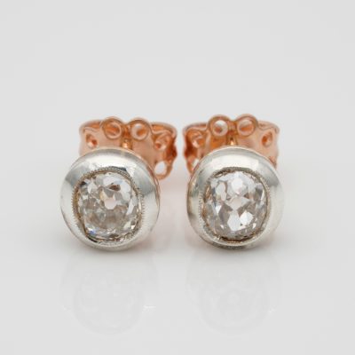 Victorian 1.63 Ct Old Mine Diamond Solitaire Stud Earrings Silver/Gold