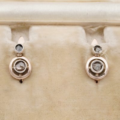 Victorian Rose cut Diamond Little Target Earrings 18KT