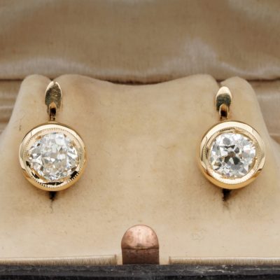 Victorian  1.58 Ct  Old Mine Cut Diamond Solitaire 18 KT Earrings