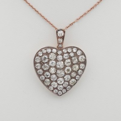 Victorian 9.0 Ct Old Mine cut Diamond Large Sentimental Heart Pendant