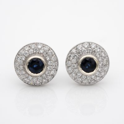 1.10 Ct Natural Sapphire 1.20 Ct G VVS Diamond Target Earrings