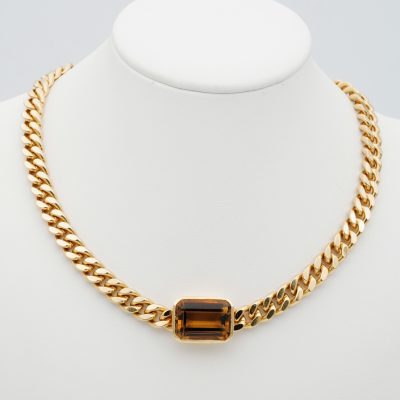 Vintage 17.15 Ct Madeira Citrine 82.5 Grams 18 Kt Gold Curb Necklace – Sold!