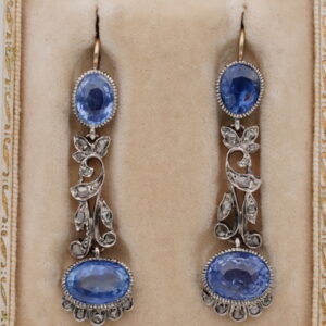 Art Nouveau 13.70 Ct Certified Natural Ceylon Sapphire Diamond Rare Drop Earrings