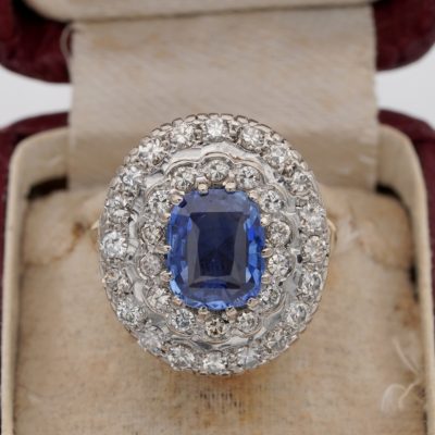 Art Deco Cert. 2.51 Ct Natural Ceylon Sapphire 1.20 Ct Diamond Plat Gold ring