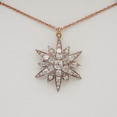 Victorian 4.90 CT Diamond Celestial Star Brooch Pendant