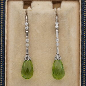 Art Deco 10.00 Ct Natural Peridot Diamond Platinum Drop Earrings