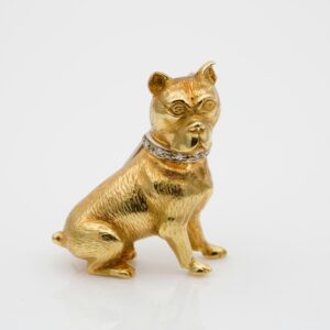 Art Deco Diamond sitting Boxer Dog 18 KT gold