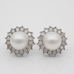 11.mm South Sea Pearl 1.20 Ct Brilliant Cut Diamonds Platinum Earrings