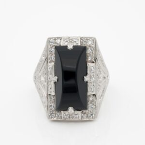 Art Deco Black Onyx Diamond Platinum Dinner Ring
