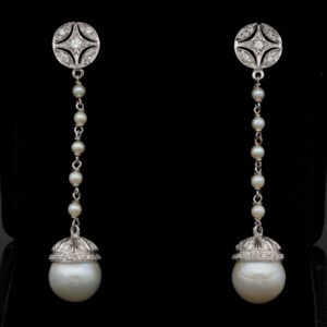 Beautiful Mid Century Pearl Diamond Swinging Earrings