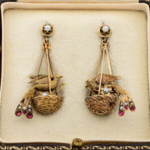Victorian Seed Pearl Ruby Rare Bird of Paradise Earrings