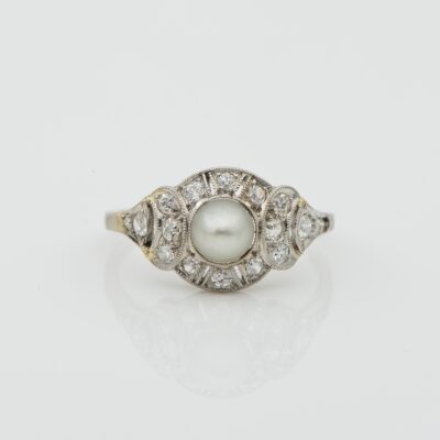 Edwardian Natural Pearl Diamond Rare Platinum ring