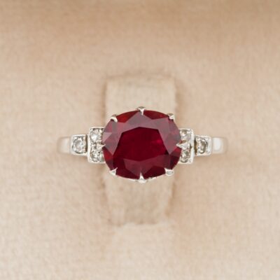 Art Deco 1.68 Ct Natural Ruby Diamond Platinum 18 Kt Superb ring