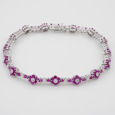 Vintage 7.55 Ct pink sapphire and diamond floret bracelet