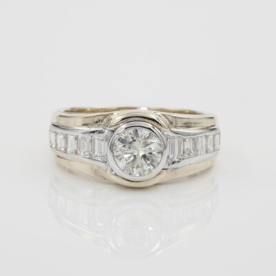 Estate 1.85 Ct Round and Baguette Cut 18 KT ring