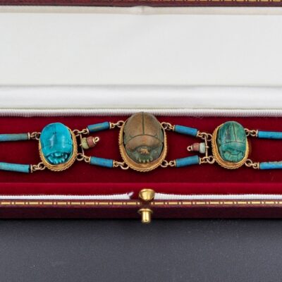 Victorian Egyptian Faience Scarab 10 Kt Bracelet
