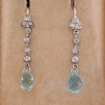 Art Deco Sweet 7.0 Ct Natural Aquamarine Diamond Drop earrings