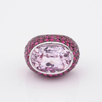 SPECTACULAR 18.0 CT KUNZITE 5.0 CT NATURAL RUBY HIGHLY STYLISH RING!