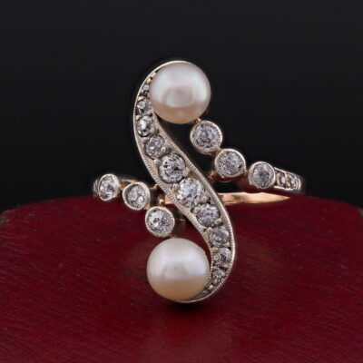 Edwardian Natural Pearl .85 Ct Mine Cut Diamond Rare ring